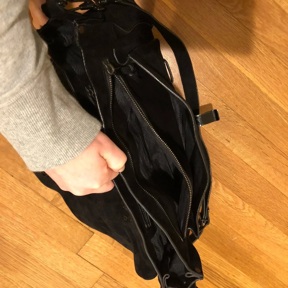 Black Suede Satchel Handbag - Women